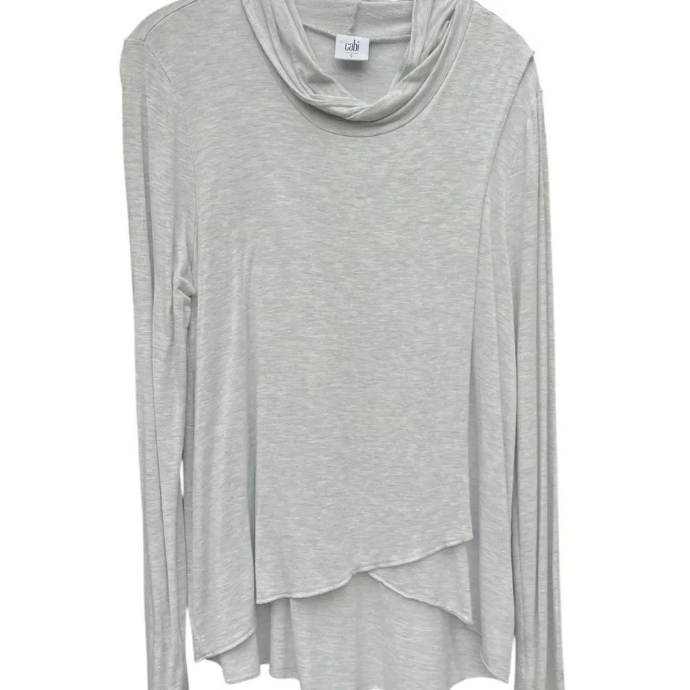 CAbi Light Gray total neck open front Draped Knit Top S